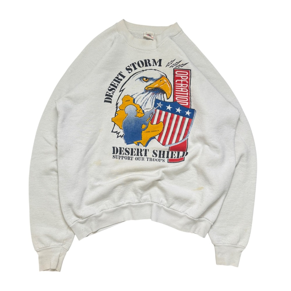 Vintage Fruit of the Loom Desert Storm Shield Sweatshirt XL White Made in USA
